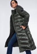 Damski płaszcz pikowany z nylonu długi, zielono-czarny, 97-9D-406-Z-XS, Zdjęcie 3