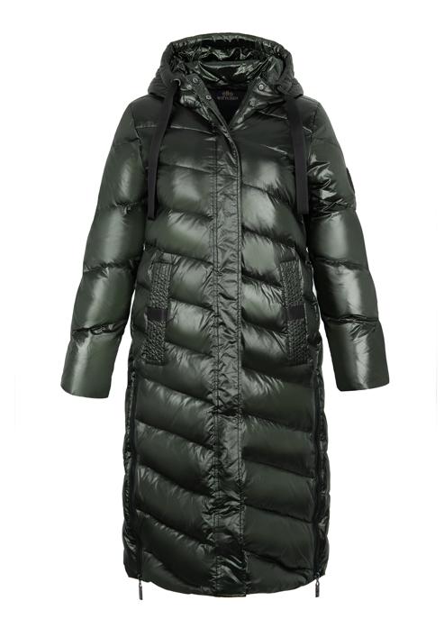 Damski płaszcz pikowany z nylonu długi, zielono-czarny, 97-9D-406-1-L, Zdjęcie 30