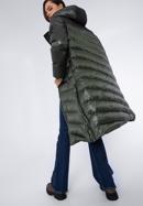 Damski płaszcz pikowany z nylonu długi, zielono-czarny, 97-9D-406-1-L, Zdjęcie 4