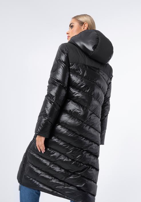 Damski płaszcz pikowany z nylonu długi, czarny, 97-9D-406-N-M, Zdjęcie 5