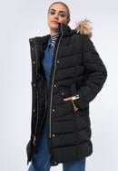 Damski płaszcz pikowany z paskiem, czarny, 97-9D-900-N-M, Zdjęcie 2
