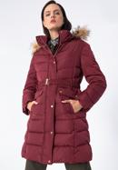 Damski płaszcz pikowany z paskiem, ciemny czerwony, 97-9D-900-3-S, Zdjęcie 2