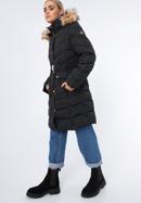 Damski płaszcz pikowany z paskiem, czarny, 97-9D-900-N-M, Zdjęcie 3