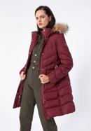 Damski płaszcz pikowany z paskiem, ciemny czerwony, 97-9D-900-3-2XL, Zdjęcie 3