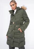 Damski płaszcz pikowany z paskiem, zielony, 97-9D-900-3-2XL, Zdjęcie 3