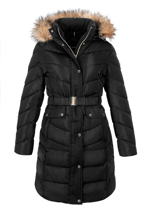 Women's quilted coat with belt, black, 97-9D-900-3-L, Photo 30