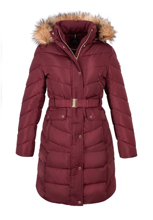 Women's quilted coat with belt, dar red, 97-9D-900-3-M, Photo 30