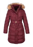Women's quilted coat with belt, dar red, 97-9D-900-3-S, Photo 30