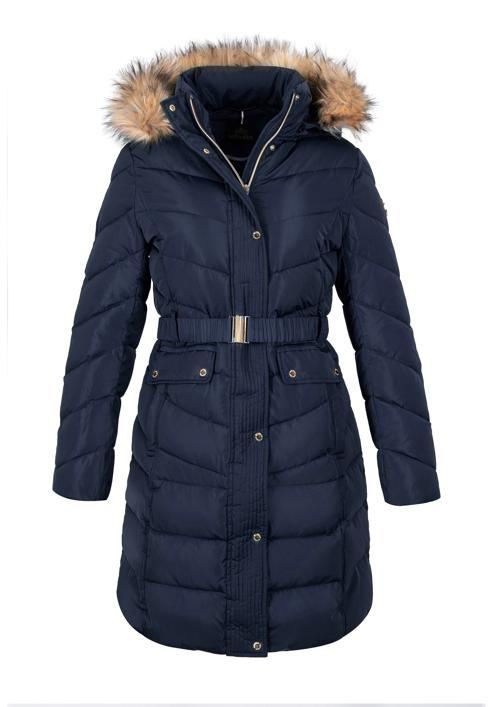 Women's quilted coat with belt, navy blue, 97-9D-900-Z-XL, Photo 30
