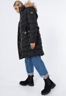 Damski płaszcz pikowany z paskiem, czarny, 97-9D-900-3-L, Zdjęcie 4