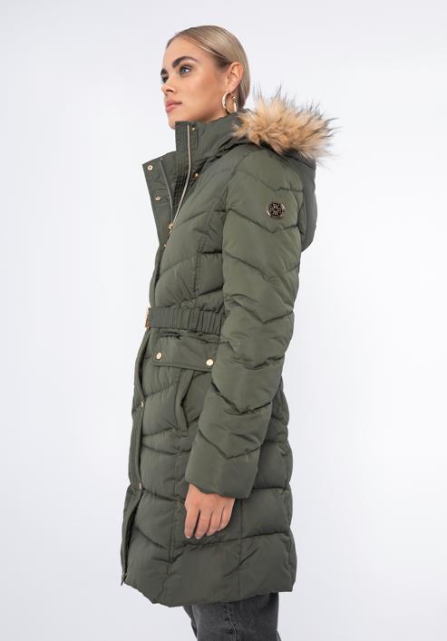 Damski płaszcz pikowany z paskiem, zielony, 97-9D-900-1-M, Zdjęcie 5