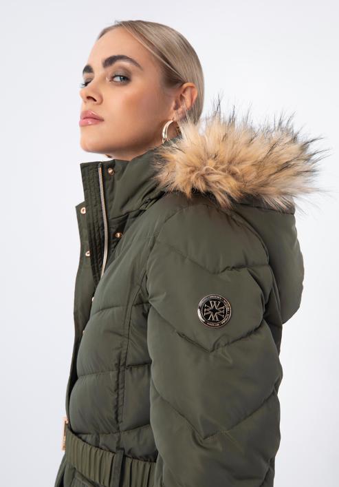Women's quilted coat with belt, green, 97-9D-900-3-M, Photo 6