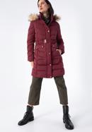 Damski płaszcz pikowany z paskiem, ciemny czerwony, 97-9D-900-3-XL, Zdjęcie 8