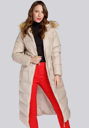Women's hooded maxi down coat, beige, 93-9D-400-9-M, Photo 1