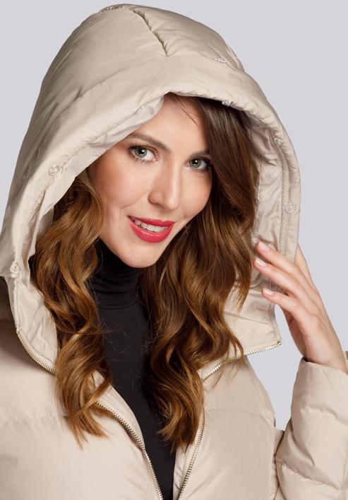 Women's hooded maxi down coat, beige, 93-9D-400-9-XL, Photo 3