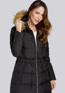 Damski płaszcz pikowany ze ściągaczem w talii, czarny, 93-9D-400-9-2XL, Zdjęcie 4