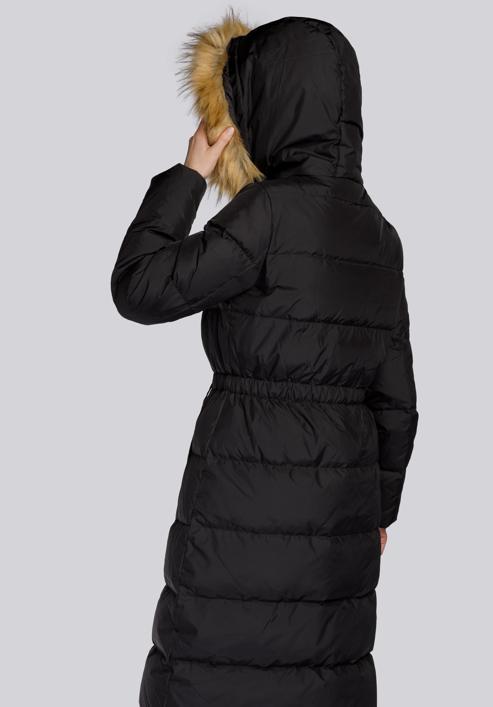 Damski płaszcz pikowany ze ściągaczem w talii, czarny, 93-9D-400-9-XL, Zdjęcie 7