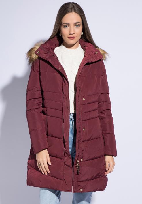 Women's hooded down jacket, burgundy, 95-9D-405-G-XS, Photo 1