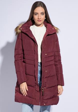 Women's hooded down jacket, burgundy, 95-9D-405-3-2XL, Photo 1