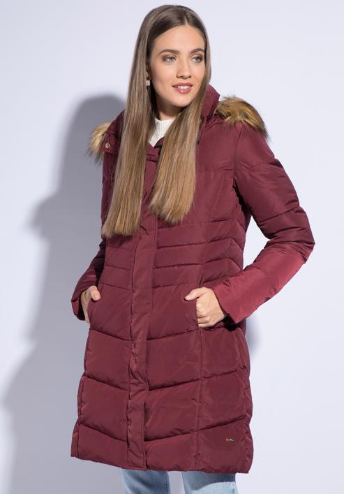 Women's hooded down jacket, burgundy, 95-9D-405-3-L, Photo 2