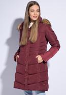 Damska kurtka puchowa pikowana z kapturem, bordowy, 95-9D-405-1-M, Zdjęcie 2