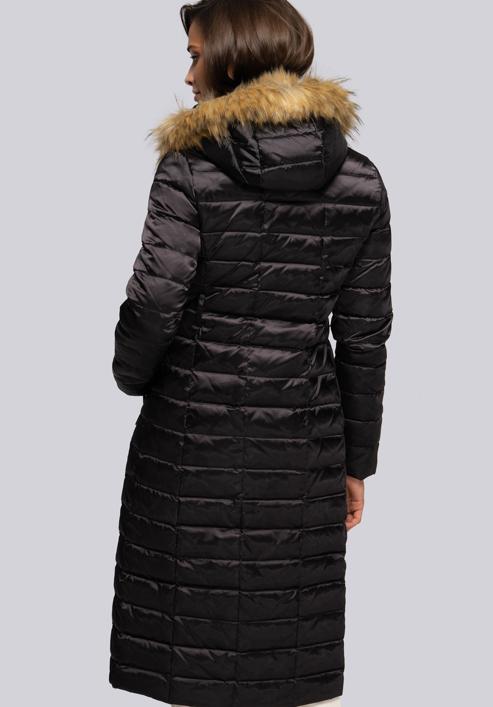Damski płaszcz puchowy z asymetrycznym sztucznym futerkiem, czarny, 93-9D-408-N-3XL, Zdjęcie 5