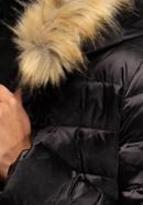 Damski płaszcz puchowy z asymetrycznym sztucznym futerkiem, czarny, 93-9D-408-N-XS, Zdjęcie 6