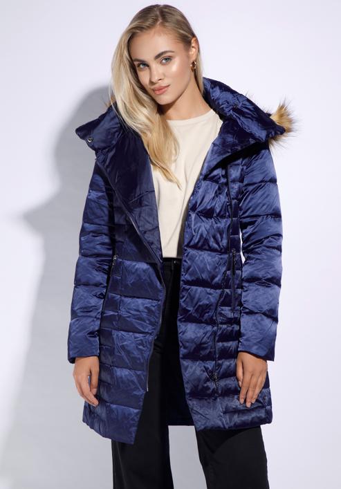 Women's down jacket with off-centre zip, navy blue, 95-9D-403-Z-XS, Photo 1