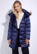 Women's down jacket with off-centre zip, navy blue, 95-9D-403-1-S, Photo 1