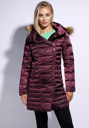 Women's down jacket with off-centre zip, violet, 95-9D-403-P-L, Photo 1
