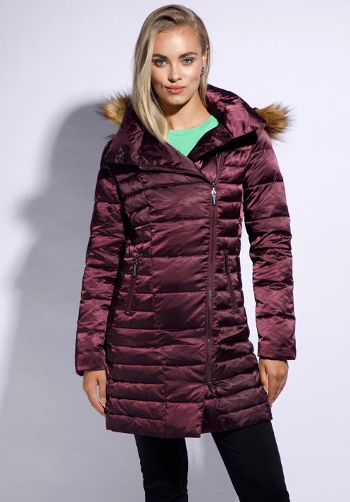 Women's down jacket with off-centre zip, violet, 95-9D-403-1-M, Photo 1