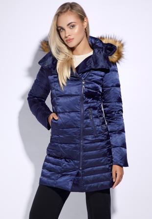 Women's down jacket with off-centre zip, navy blue, 95-9D-403-N-XS, Photo 1