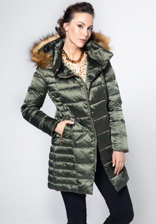 Women's down jacket with off-centre zip, green, 95-9D-403-Z-M, Photo 1