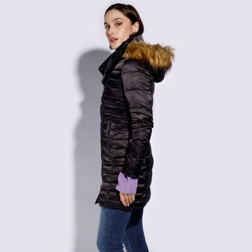 Women's down jacket with off-centre zip, black, 95-9D-403-Z-S, Photo 3