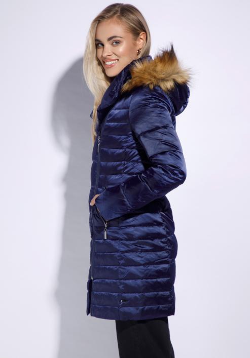 Women's down jacket with off-centre zip, navy blue, 95-9D-403-Z-XS, Photo 3