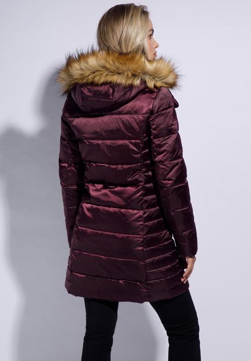 Damska kurtka puchowa z asymetrycznym zapięciem, fioletowy, 95-9D-403-N-XL, Zdjęcie 3