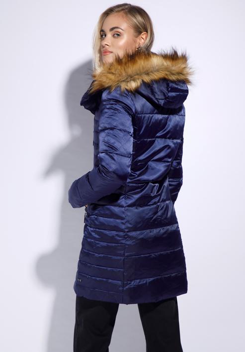 Women's down jacket with off-centre zip, navy blue, 95-9D-403-Z-XL, Photo 4