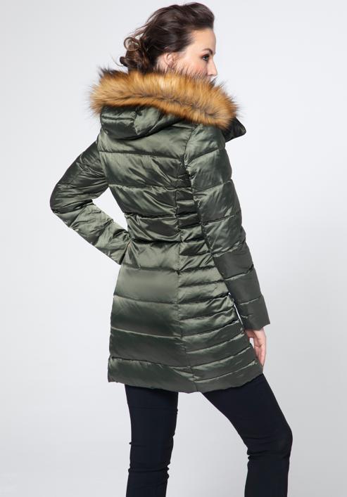 Women's down jacket with off-centre zip, green, 95-9D-403-Z-S, Photo 4