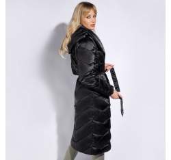 Damski płaszcz puchowy z kapturem, czarny, 95-9D-401-1-2XL, Zdjęcie 1