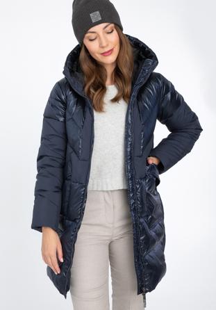 Women's hooded down coat, navy blue, 97-9D-405-N-L, Photo 1