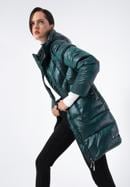 Damski płaszcz puchowy z nylonu z kapturem, zielony, 97-9D-405-Z-2XL, Zdjęcie 2