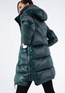 Damski płaszcz puchowy z nylonu z kapturem, zielony, 97-9D-405-Z-L, Zdjęcie 3
