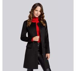 Damski płaszcz z wełną pudełkowy, czarny, 93-9W-702-0-3XL, Zdjęcie 1