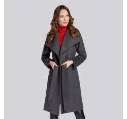 Damski płaszcz z wełną szlafrokowy, szary, 93-9W-701-5-XL, Zdjęcie 1