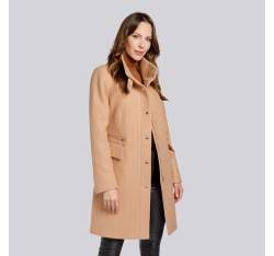Damski płaszcz z dodatkiem wełny prosty, beżowy, 93-9W-700-5-XL, Zdjęcie 1