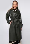 Women's double-breasted faux leather coat, green, 97-9P-100-1-2XL, Photo 1