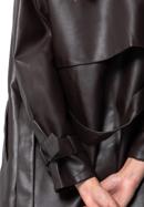 Damski płaszcz z ekoskóry dwurzędowy z paskiem, ciemny brąz, 97-9P-100-Z-XL, Zdjęcie 4