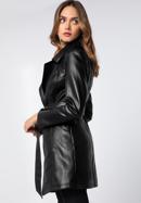 Women's faux leather belted coat, black, 97-9P-101-1S-L, Photo 2