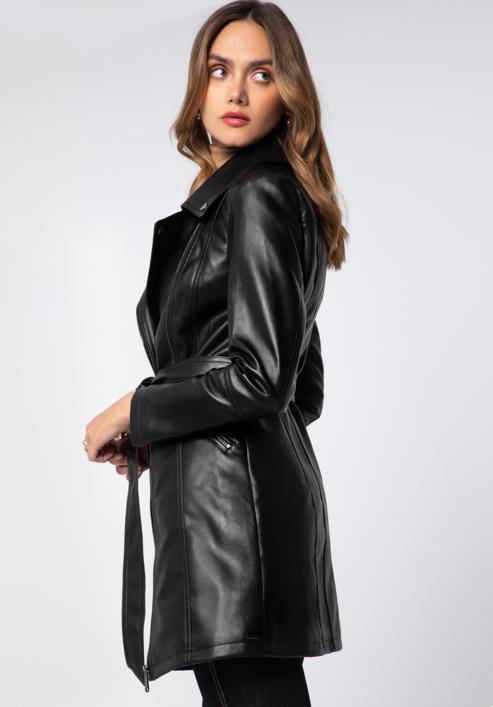 Women's faux leather belted coat, black, 97-9P-101-1P-S, Photo 2