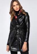 Women's faux leather belted coat, black-graphite, 97-9P-101-3-M, Photo 2